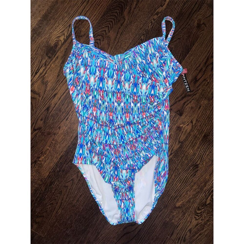 NWT‎ Jantzen Women's Multicolor Ruched One-Piece Swimsuit Size 18